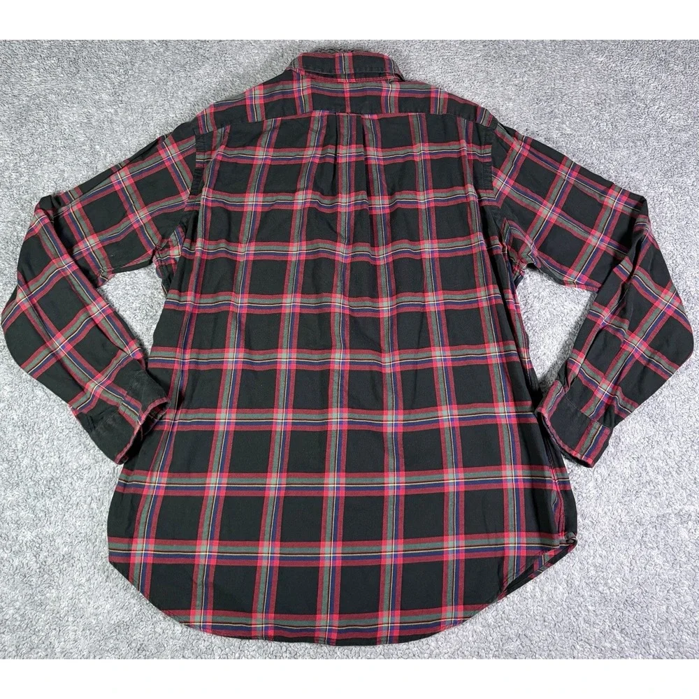 VTG Ralph Lauren Shirt Mens Large Black Red Green Cotton Button Down Lightweight